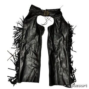 Protech Black Leather Fringe Biker Chaps Size XL Adjustable Buckle Motorcycle